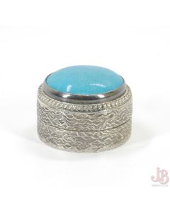 Silver (900) trinket / pill box with turquoise cabochon

