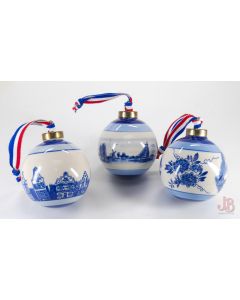 3 x Ceramic Delft Dutch Baubles - Christmas Decorations - Blue White- Holland