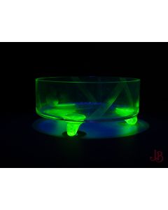 1920's Cut glass bowl / dish on three uranium glass legs.