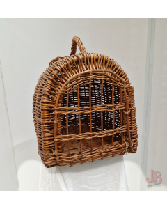 A vintage / antique woven wicker cat basket / animal carrier Prop Display