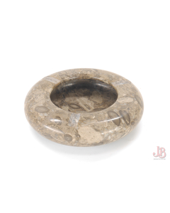 Vintage round ashtray - turned marble limestone with fossils - beautifully made