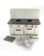 Vintage Tinplate oven / stove / range - clockwork - pots pans and tart tin.