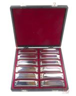 12 Piece Chromatic Harmonica Set with Case - Used but in good condition