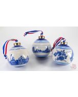 3 x Ceramic Delft Dutch Baubles - Christmas Decorations - Blue White- Holland