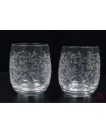 2 x lead crystal etched bohemian glass tumblers - vine leaves - glasses whisky