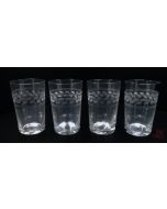 4 x 1920's engraved glass tumblers / glasses - geometric design